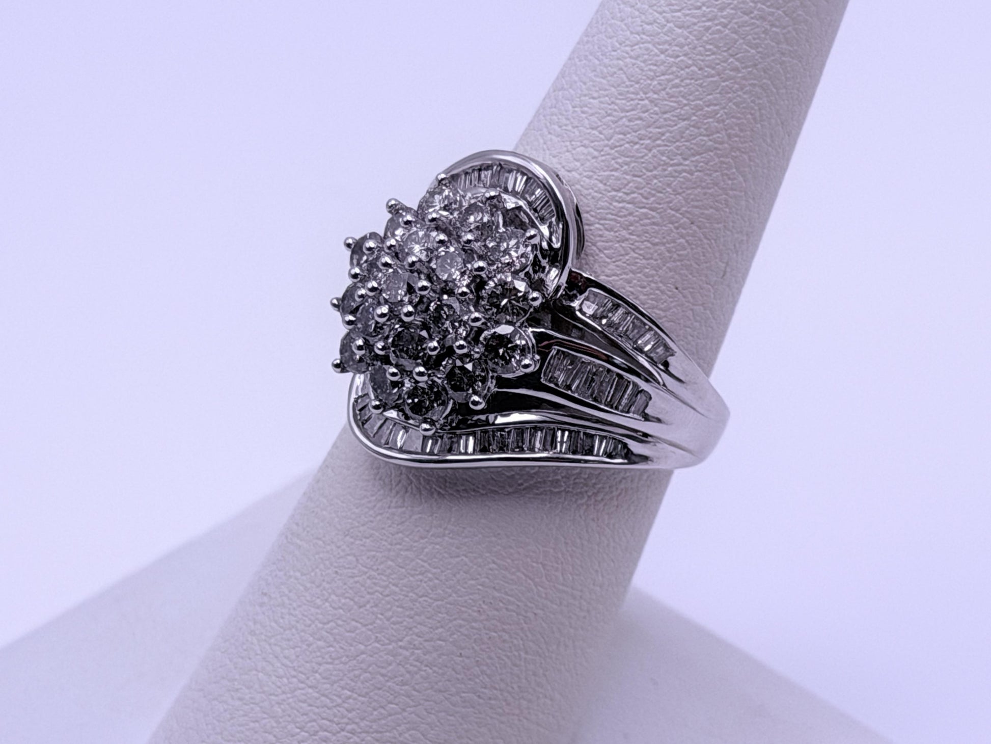 Vintage 10K White Gold Natural Diamond Cluster Ring. Engagement Ring.