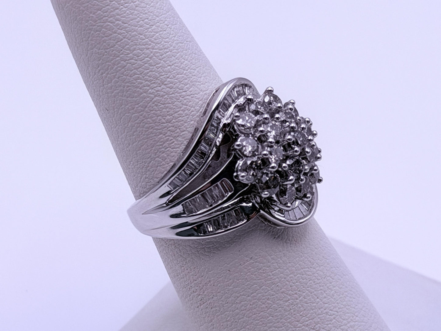Vintage 10K White Gold Natural Diamond Cluster Ring. Engagement Ring.