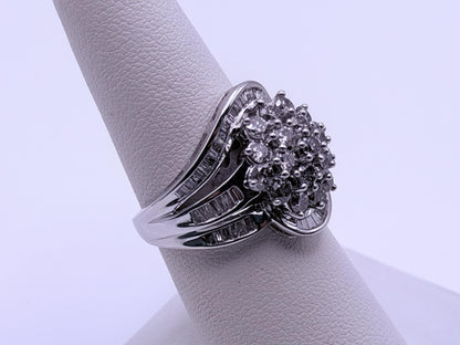 Vintage 10K White Gold Natural Diamond Cluster Ring. Engagement Ring.