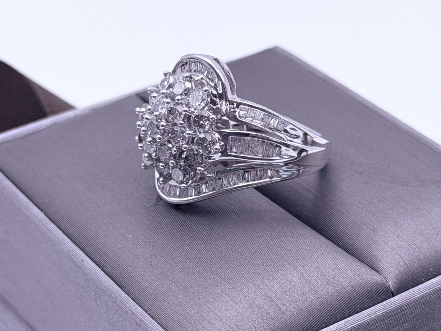 Vintage 10K White Gold Natural Diamond Cluster Ring. Engagement Ring.