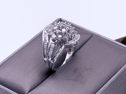 Vintage 10K White Gold Natural Diamond Cluster Ring. Engagement Ring.