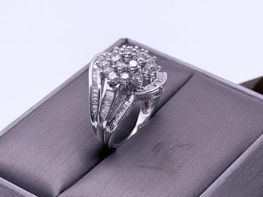 Vintage 10K White Gold Natural Diamond Cluster Ring. Engagement Ring.