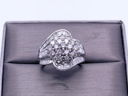 Vintage 10K White Gold Natural Diamond Cluster Ring. Engagement Ring.