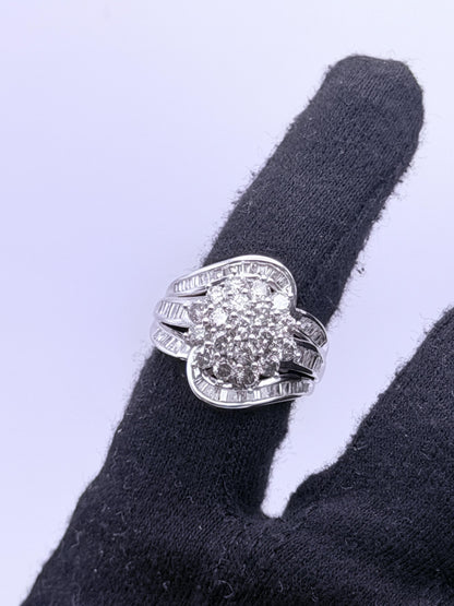 Vintage 10K White Gold Natural Diamond Cluster Ring. Engagement Ring.