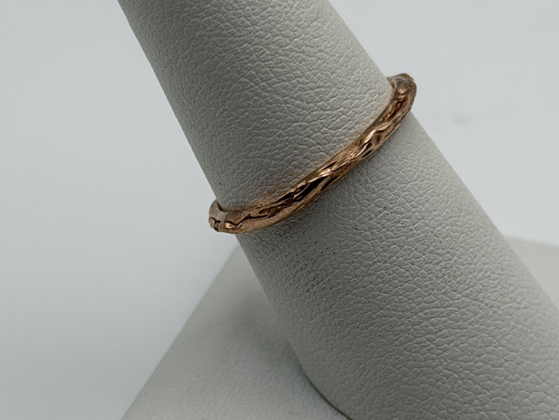 14K Rose Gold Textured Band Ring Minimalist Stackable Ring Broken