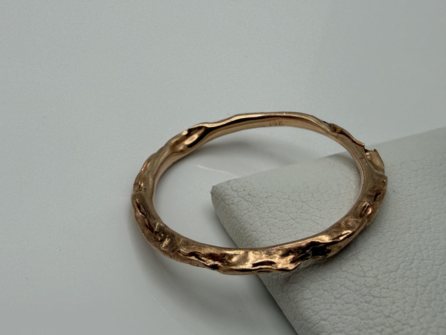 14K Rose Gold Textured Band Ring Minimalist Stackable Ring Broken