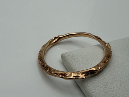 14K Rose Gold Textured Band Ring Minimalist Stackable Ring Broken