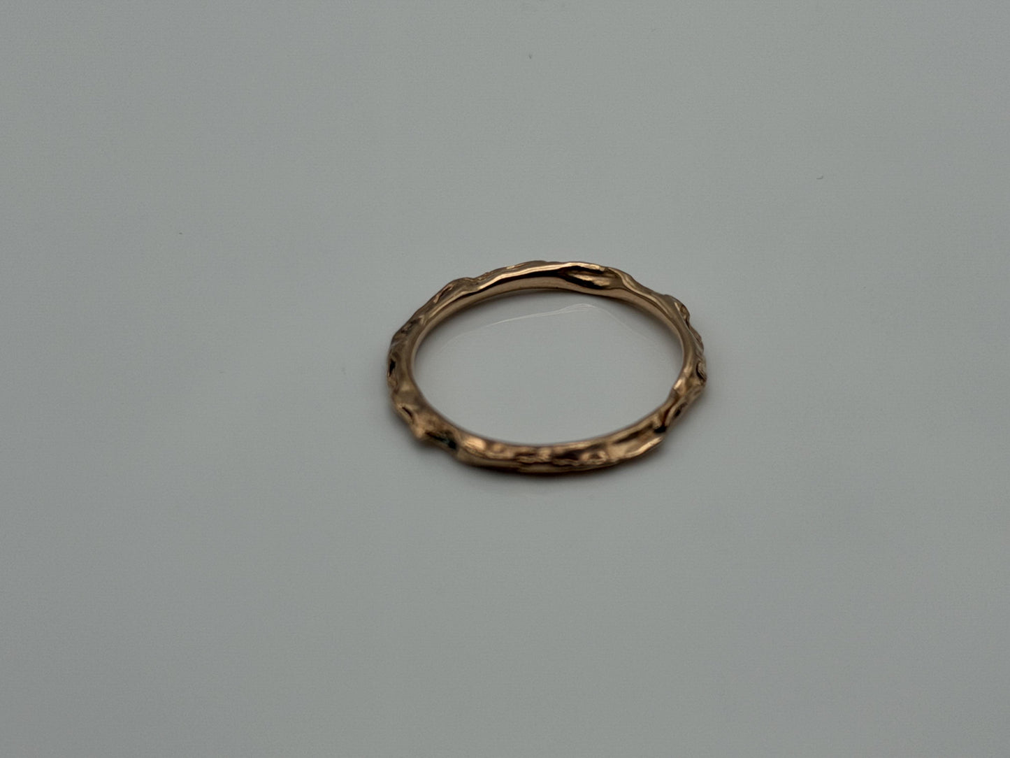 14K Rose Gold Textured Band Ring Minimalist Stackable Ring Broken