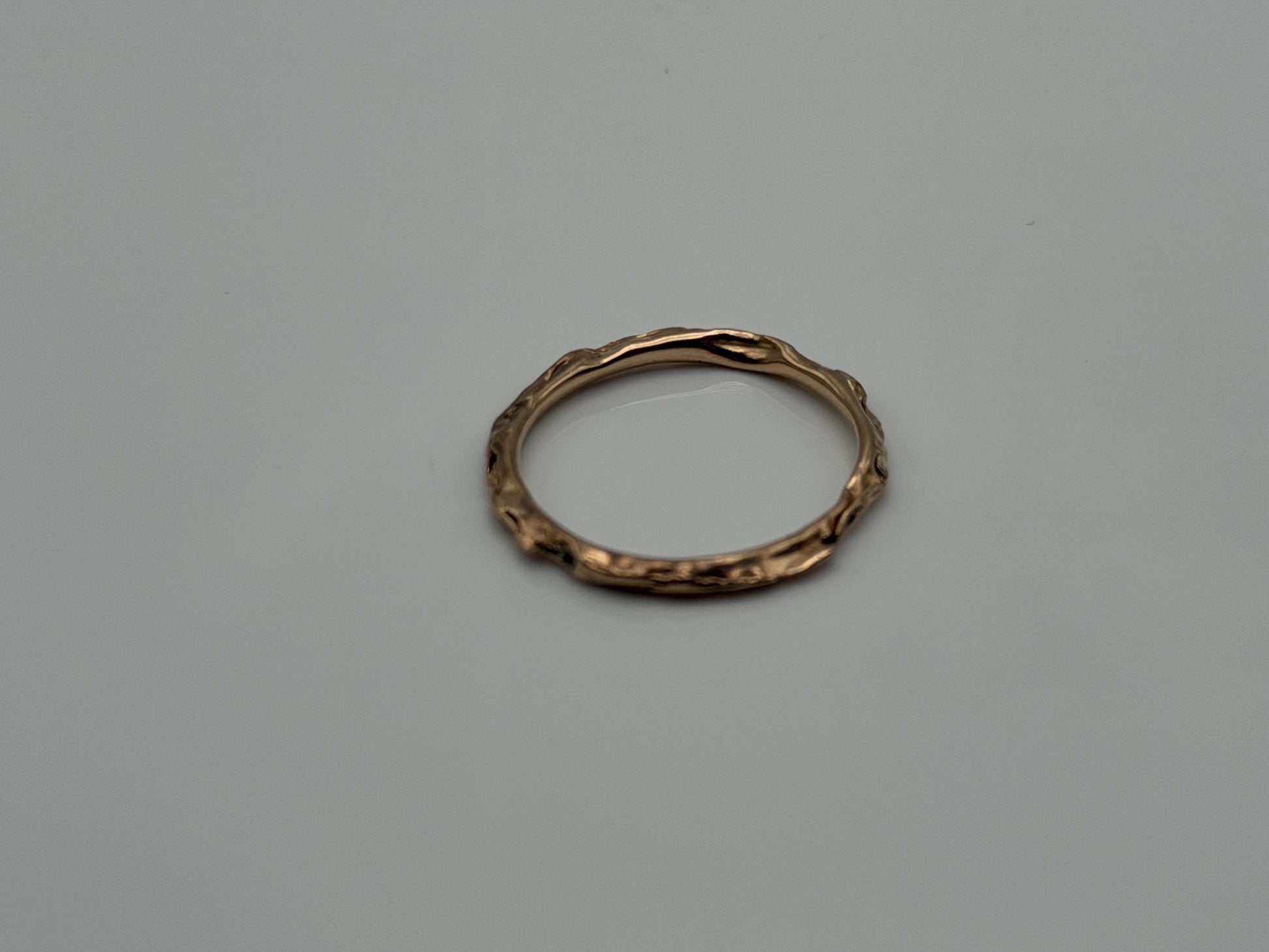 14K Rose Gold Textured Band Ring Minimalist Stackable Ring Broken