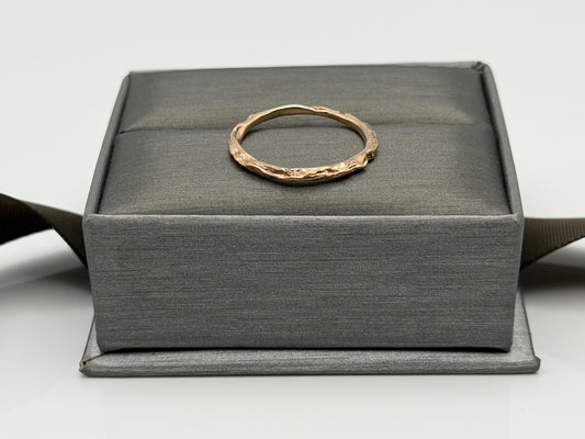 14K Rose Gold Textured Band Ring Minimalist Stackable Ring Broken