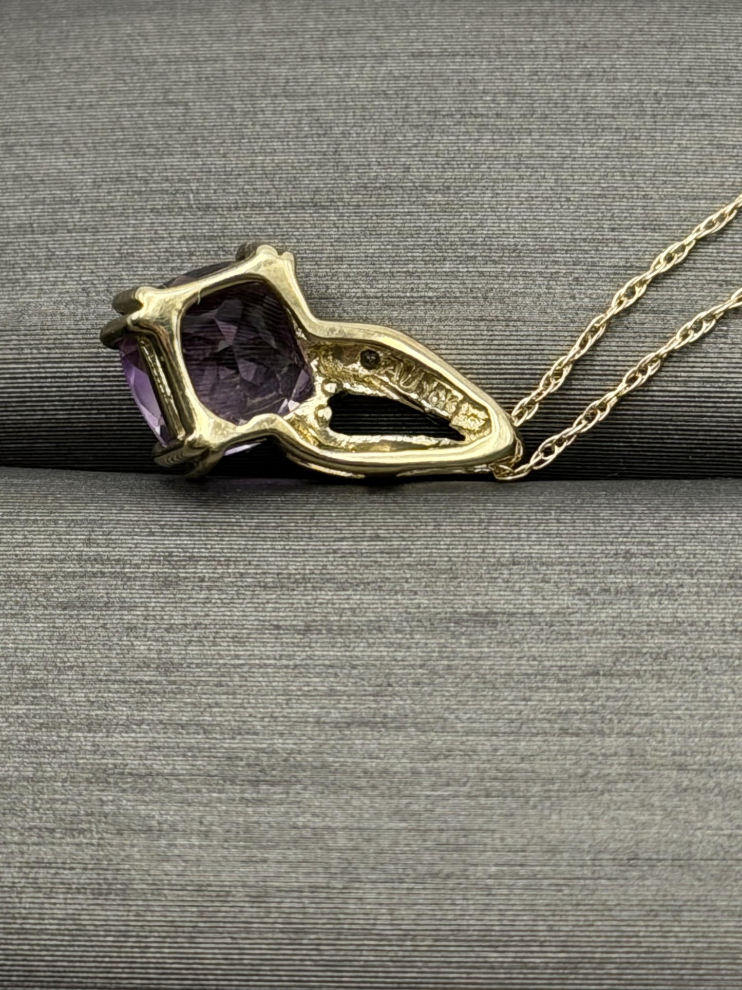 10k Yellow Gold Amethyst Diamond Pendant Necklace 18" Chain