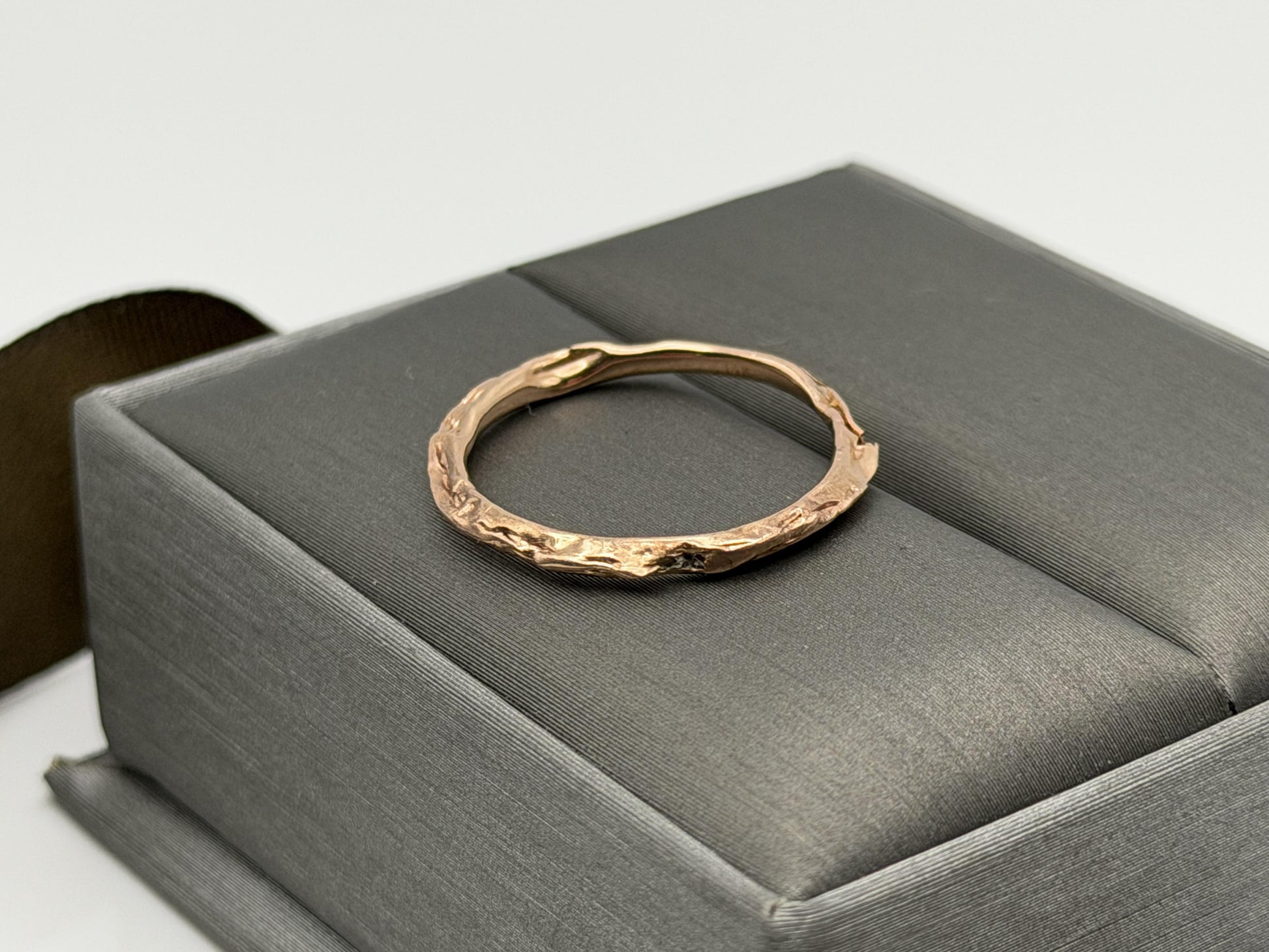 14K Rose Gold Textured Band Ring Minimalist Stackable Ring Broken