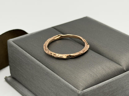 14K Rose Gold Textured Band Ring Minimalist Stackable Ring Broken