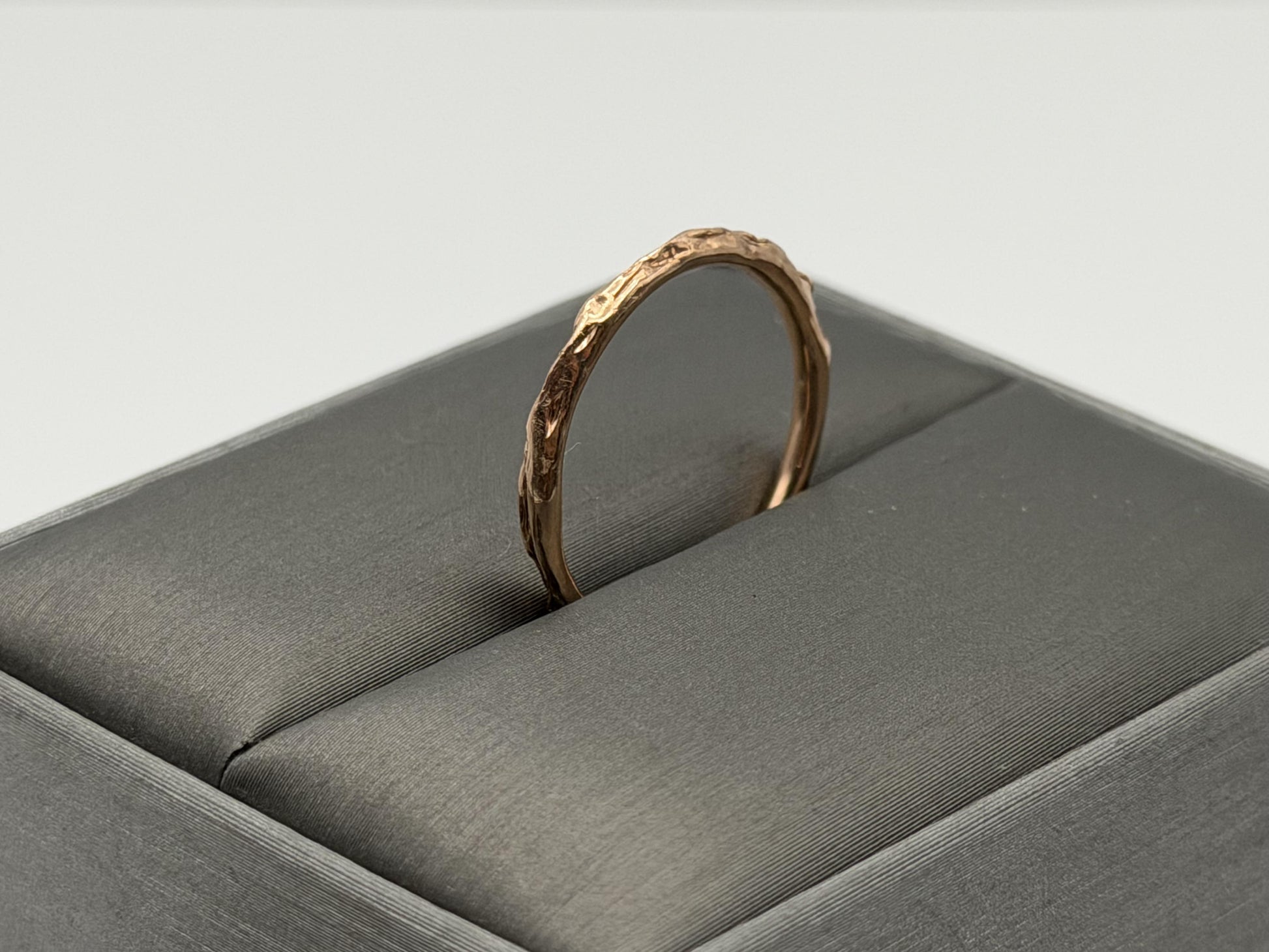 14K Rose Gold Textured Band Ring Minimalist Stackable Ring Broken