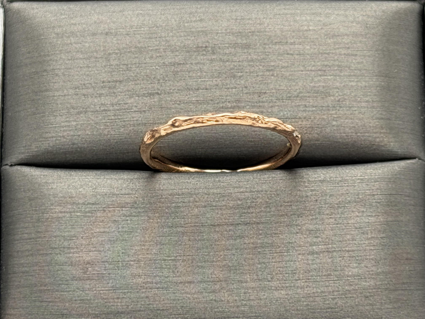 14K Rose Gold Textured Band Ring Minimalist Stackable Ring Broken