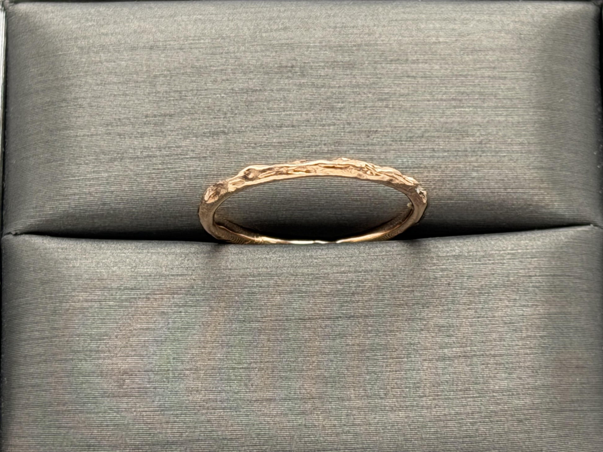 14K Rose Gold Textured Band Ring Minimalist Stackable Ring Broken