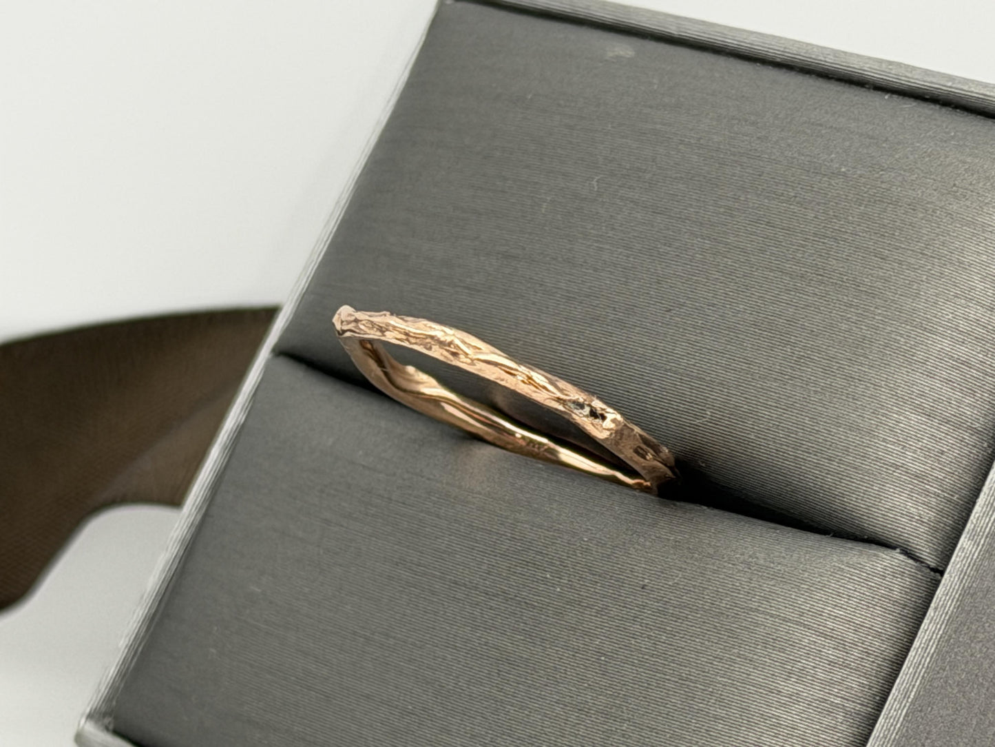 14K Rose Gold Textured Band Ring Minimalist Stackable Ring Broken