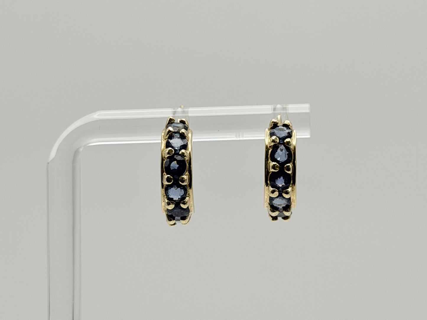 14k Gold Multi-Gem Half Hoop Huggies