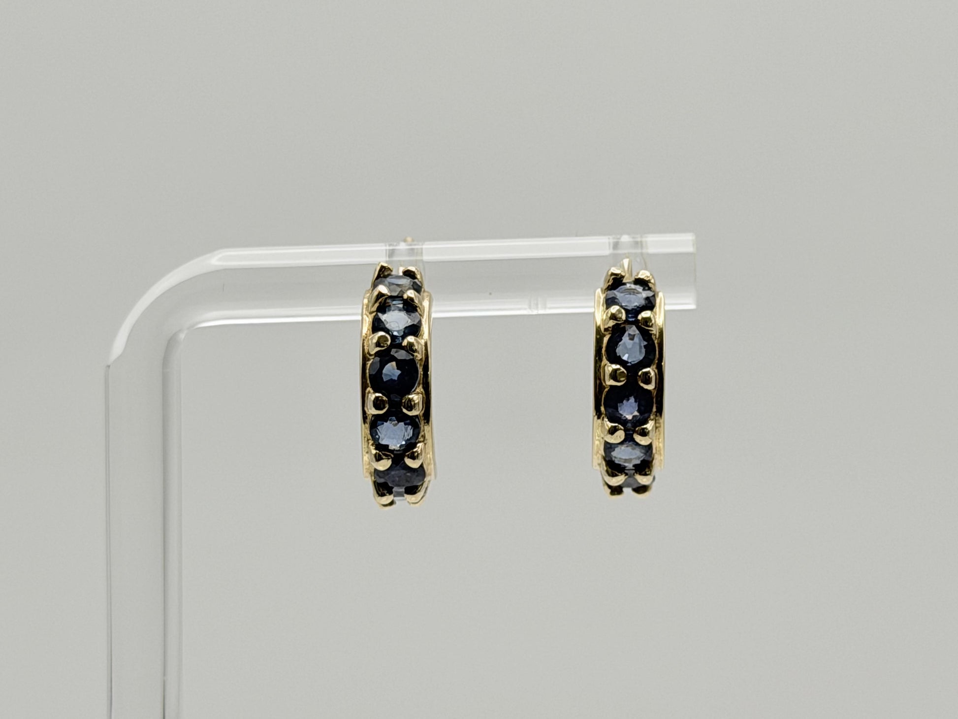 14k Gold Multi-Gem Half Hoop Huggies