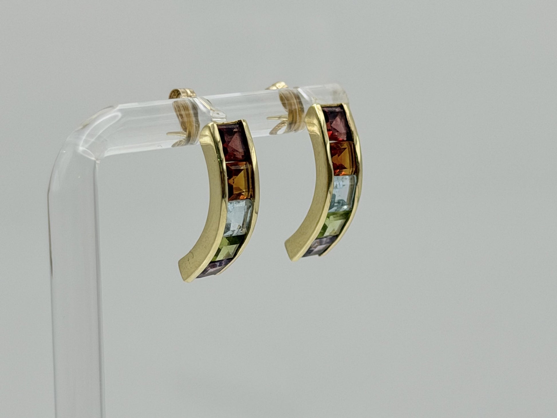 14k Gold Multi-Gem Half Hoop Huggies