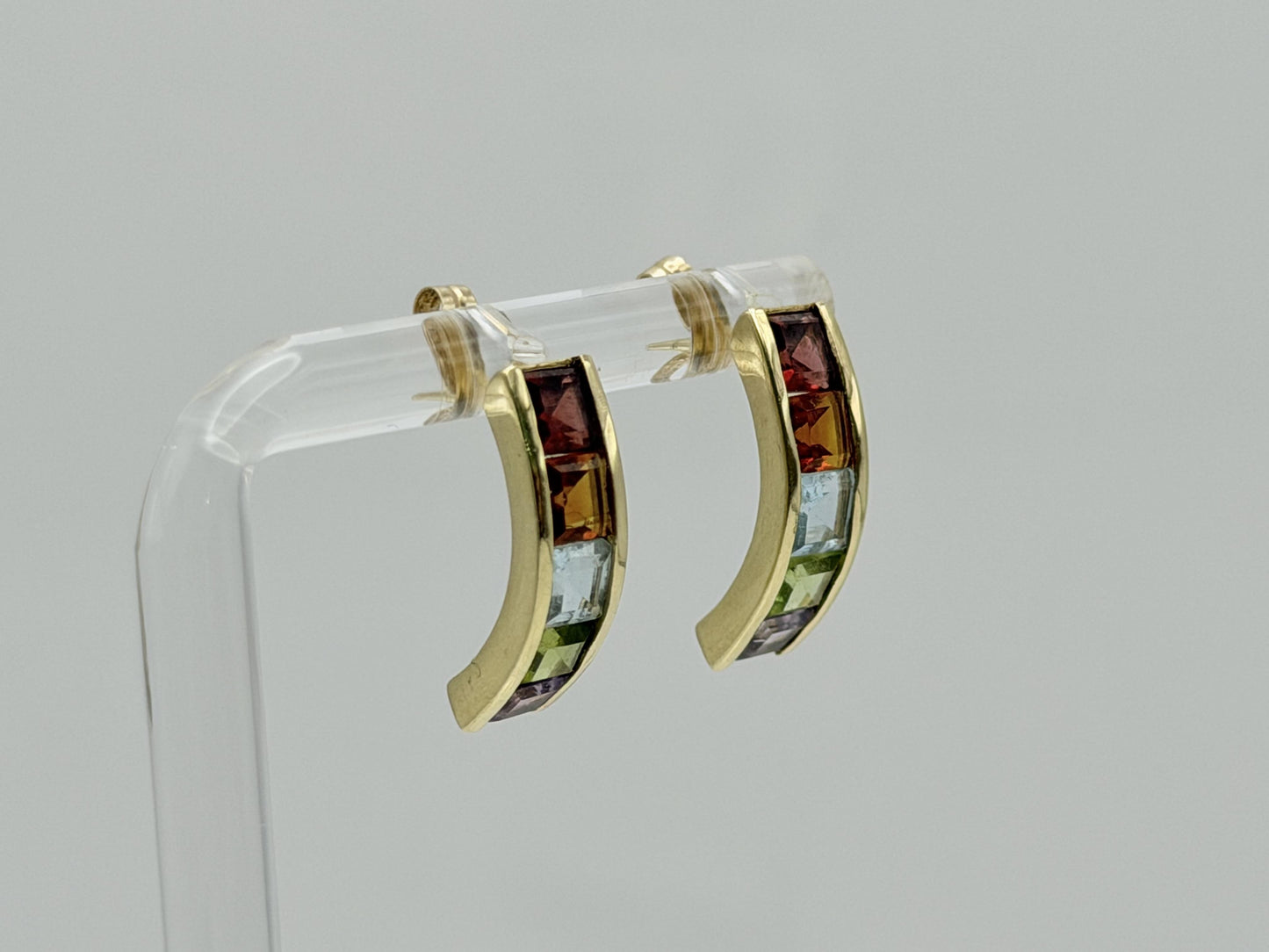 14k Gold Multi-Gem Half Hoop Huggies