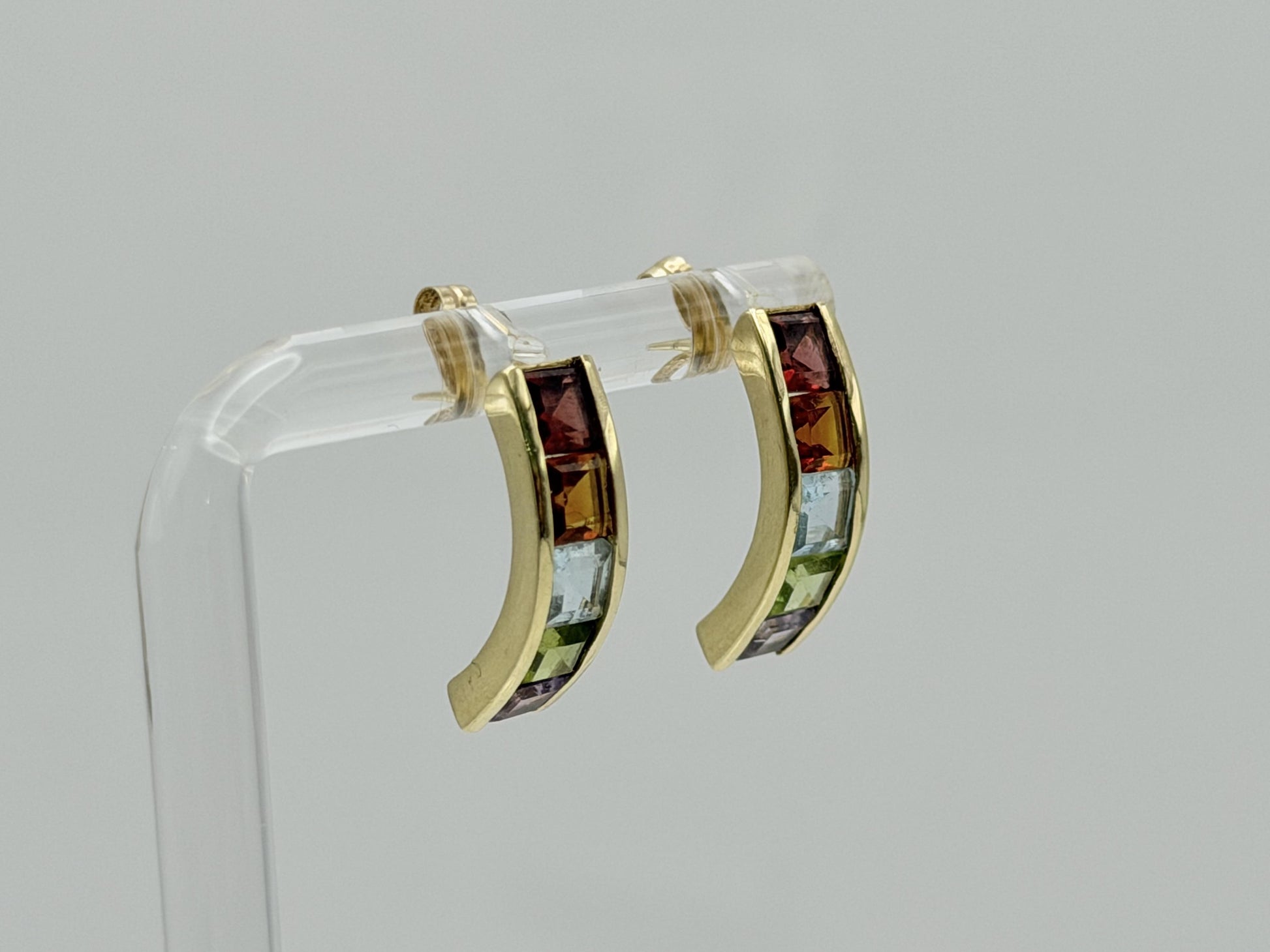14k Gold Multi-Gem Half Hoop Huggies