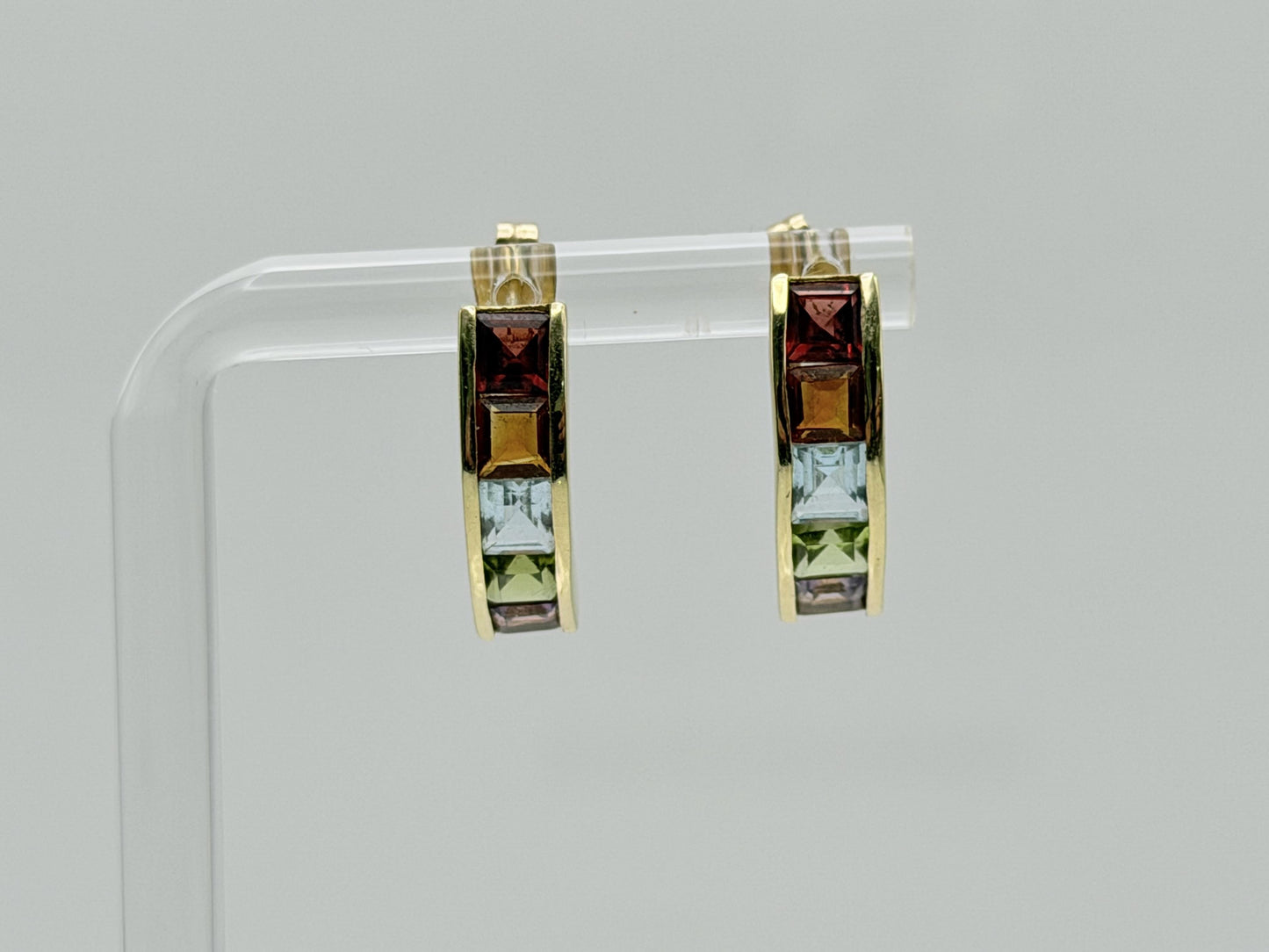 14k Gold Multi-Gem Half Hoop Huggies