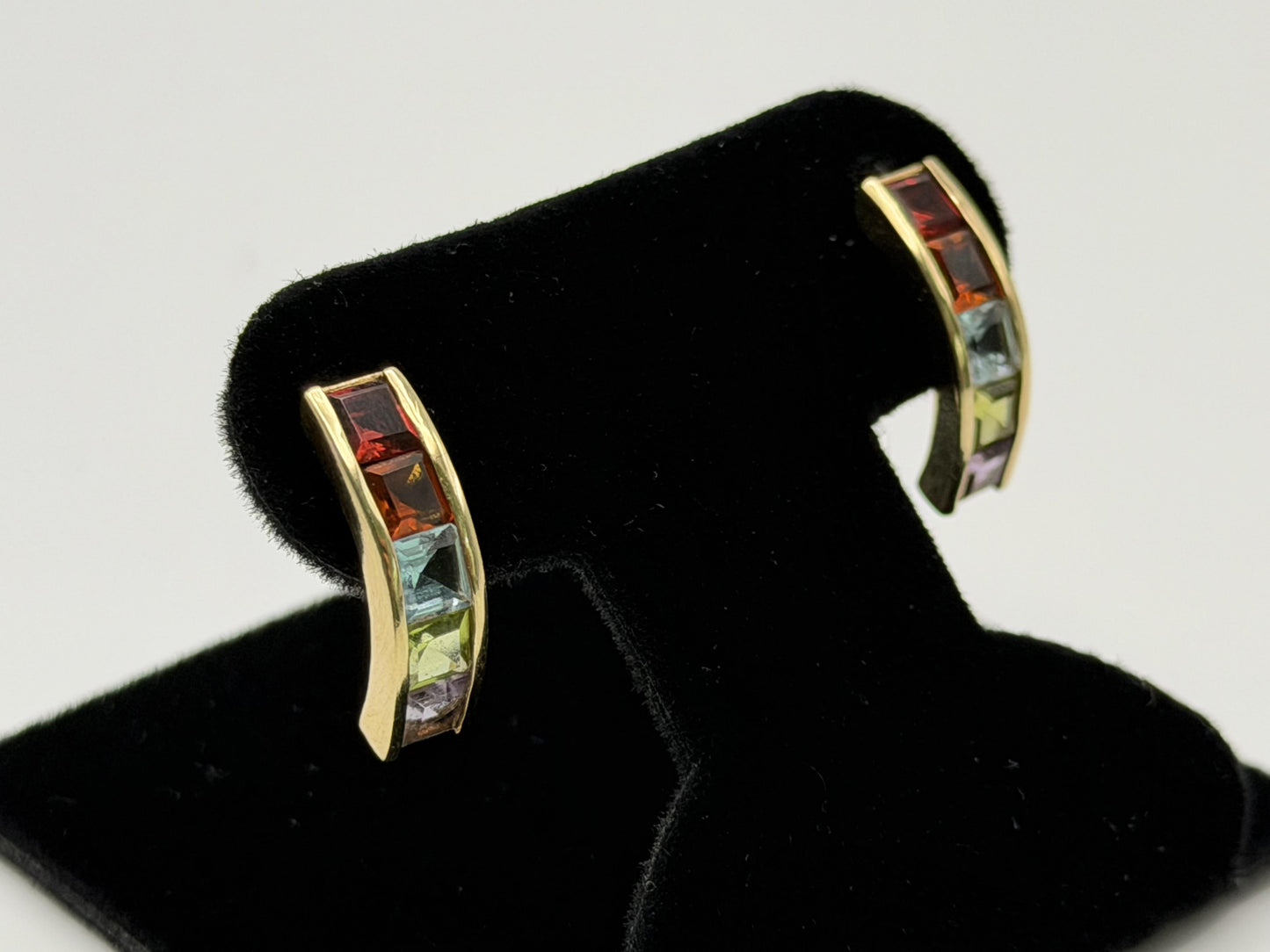 14k Gold Multi-Gem Half Hoop Huggies