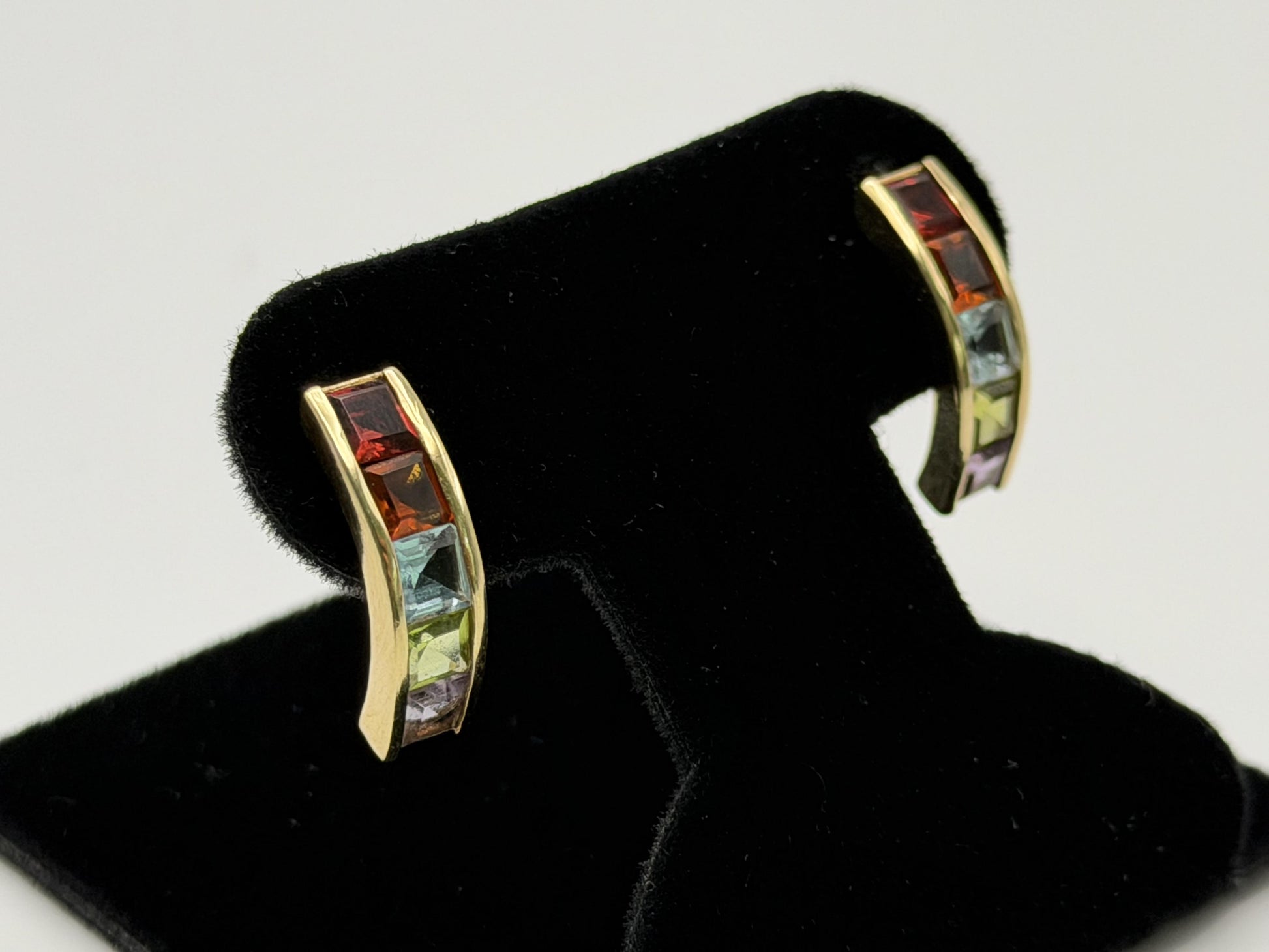 14k Gold Multi-Gem Half Hoop Huggies