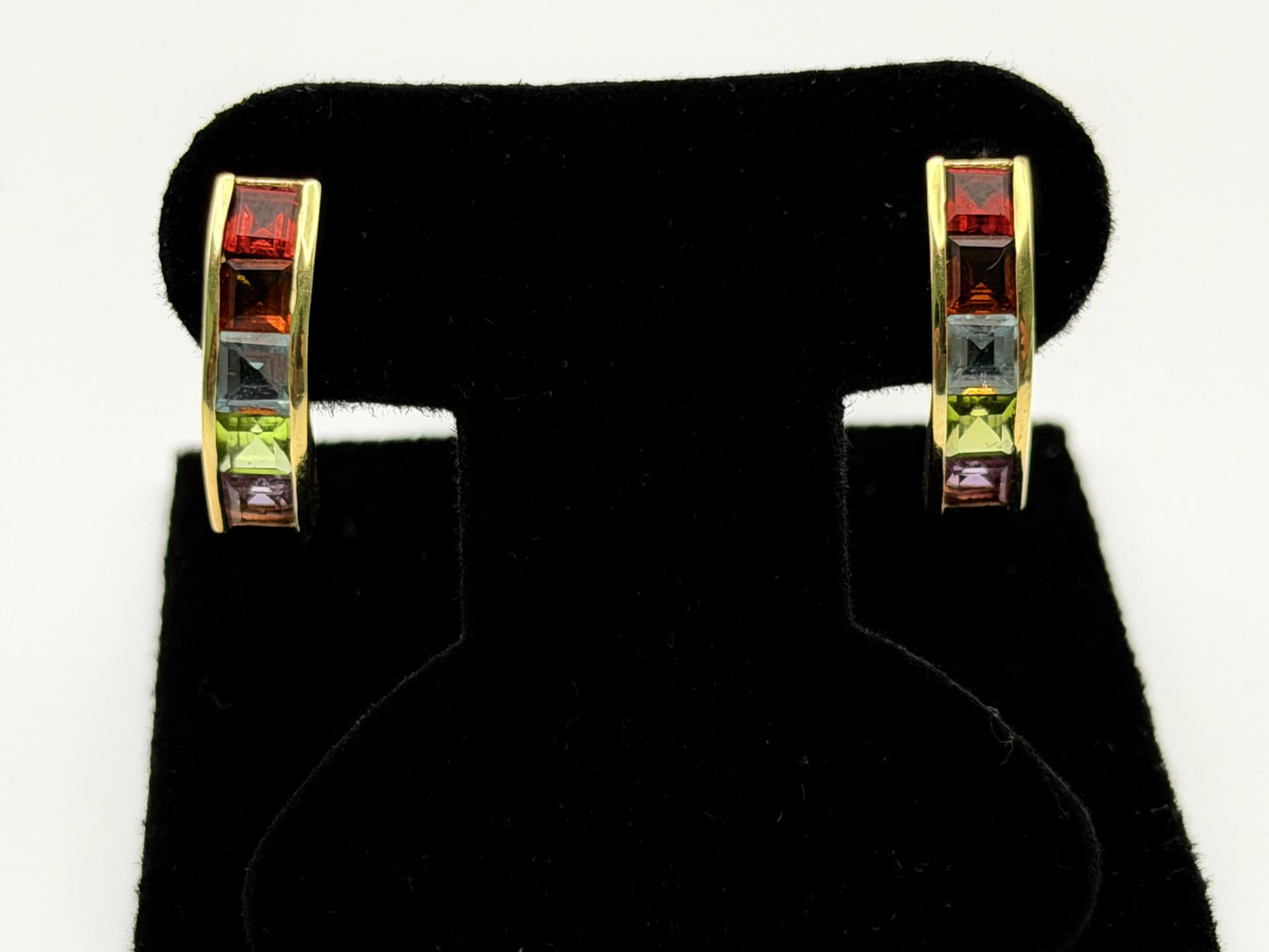 14k Gold Multi-Gem Half Hoop Huggies