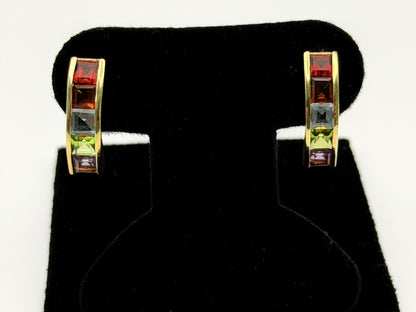 14k Gold Multi-Gem Half Hoop Huggies