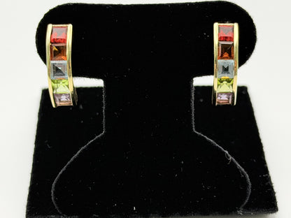 14k Gold Multi-Gem Half Hoop Huggies