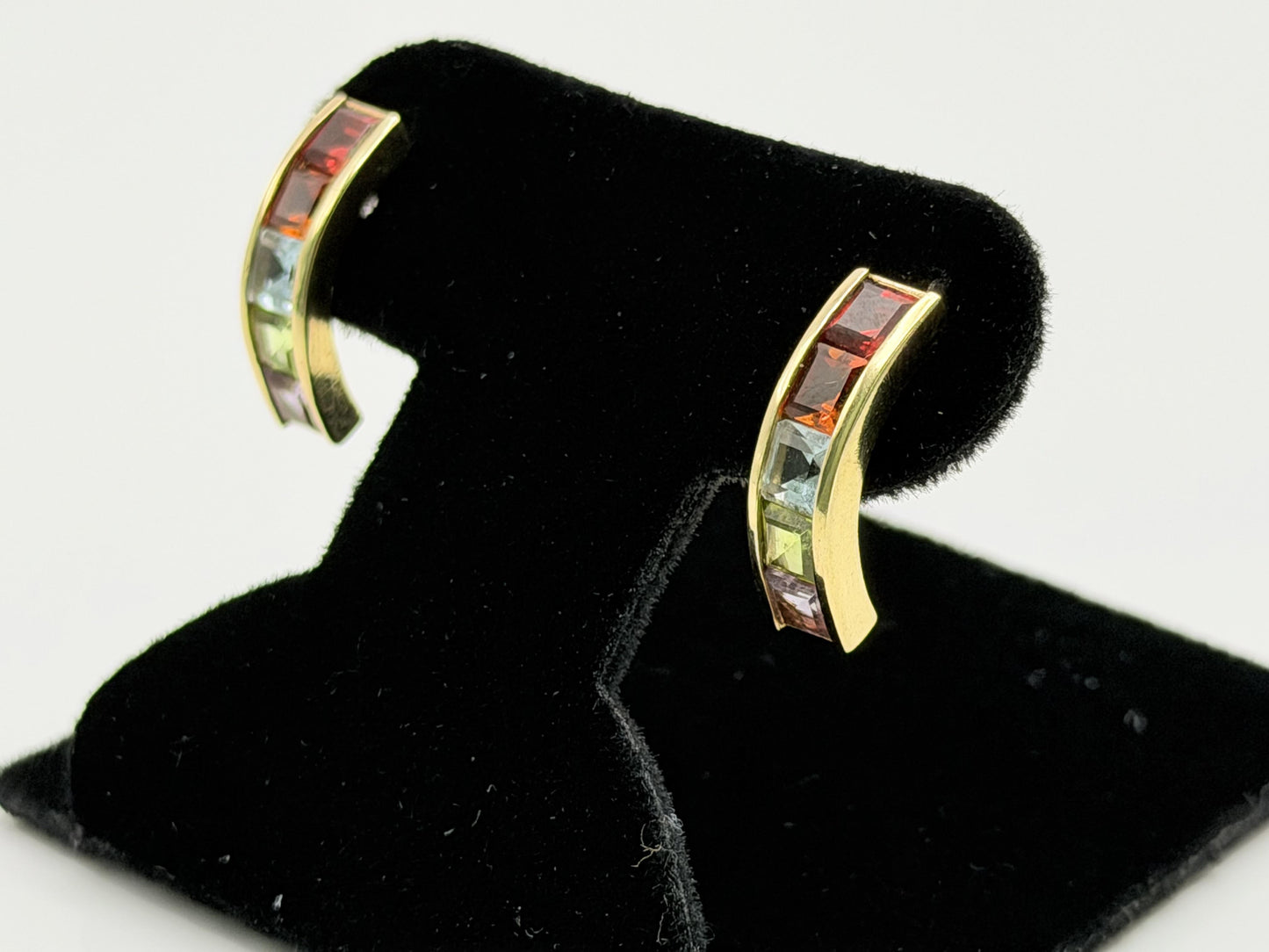14k Gold Multi-Gem Half Hoop Huggies