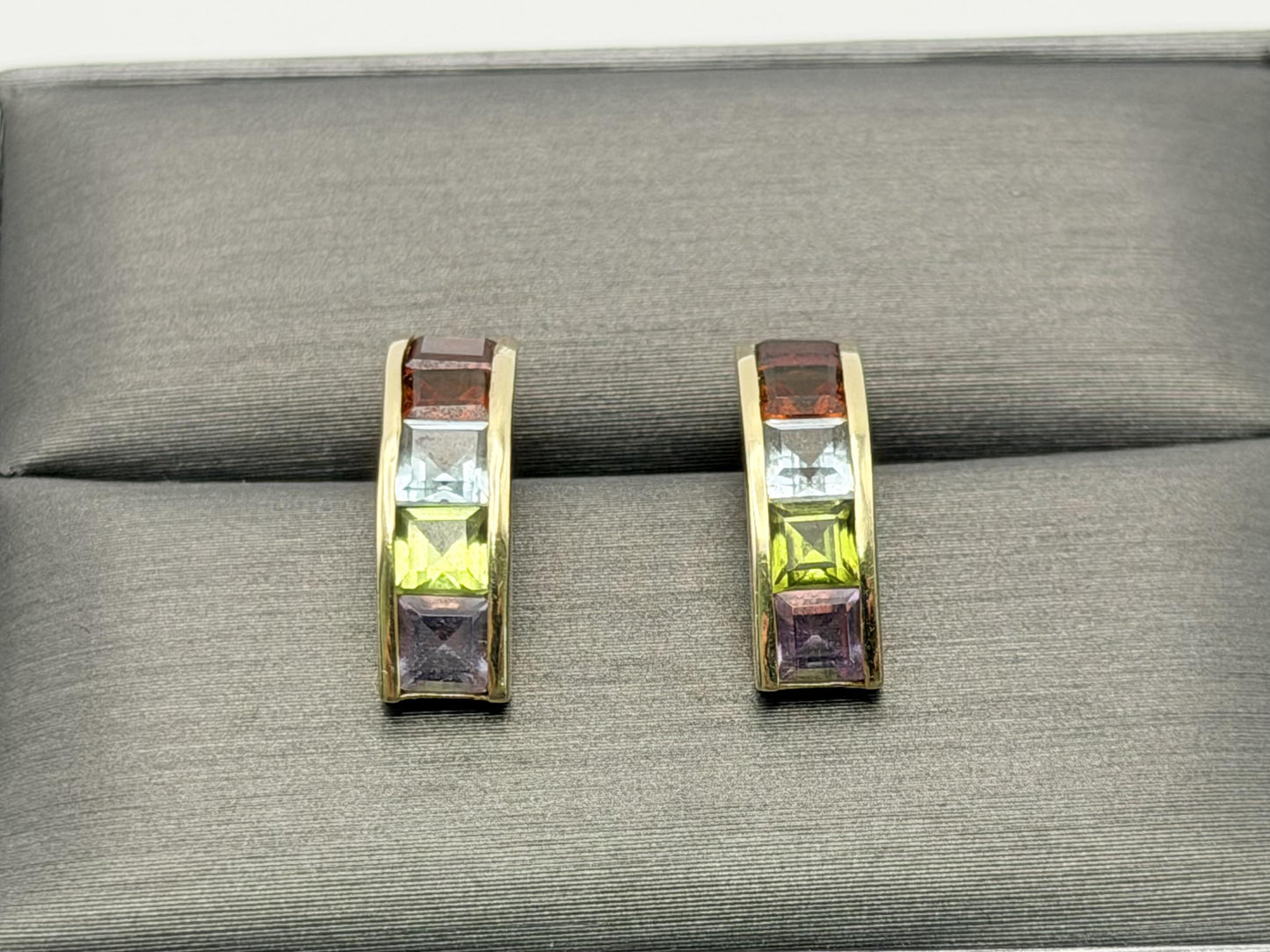 14k Gold Multi-Gem Half Hoop Huggies