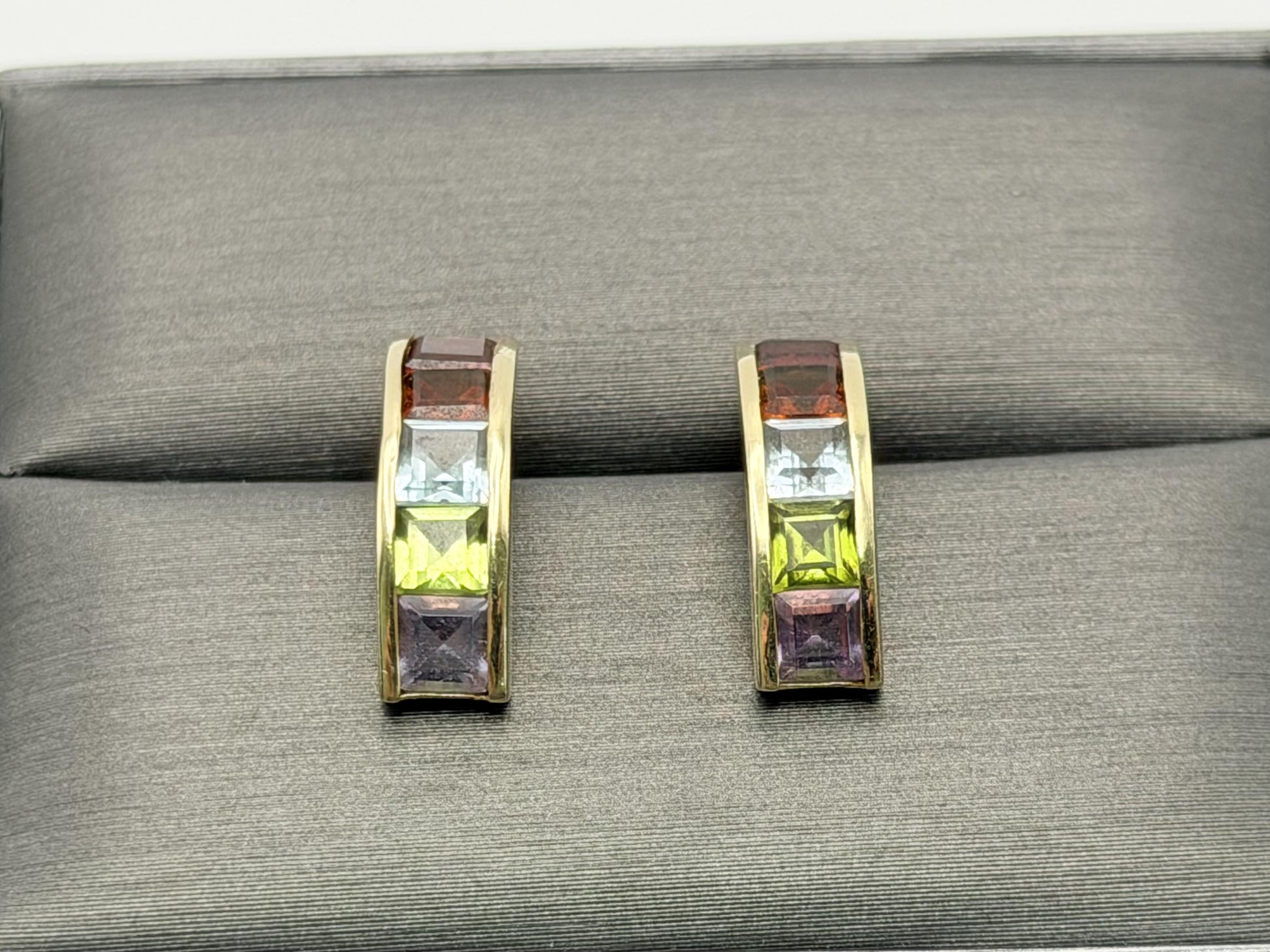 14k Gold Multi-Gem Half Hoop Huggies