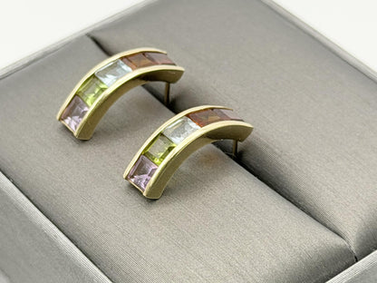 14k Gold Multi-Gem Half Hoop Huggies