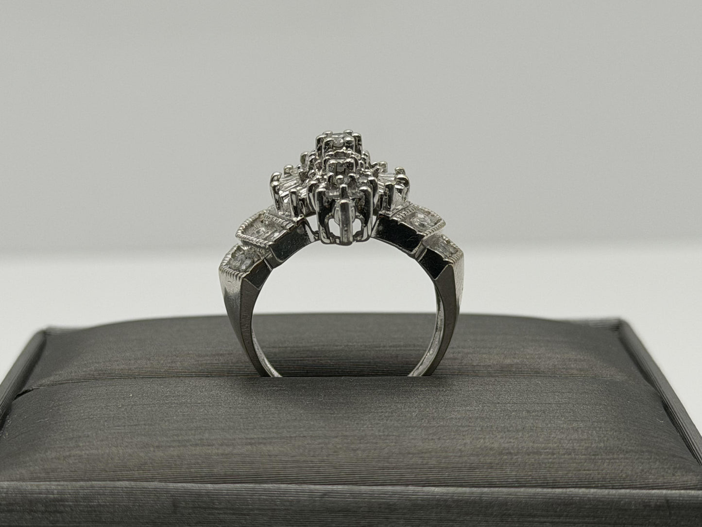 14k White Gold Diamond 1.25 CTW Cluster Ring Vintage Cocktail Ring.