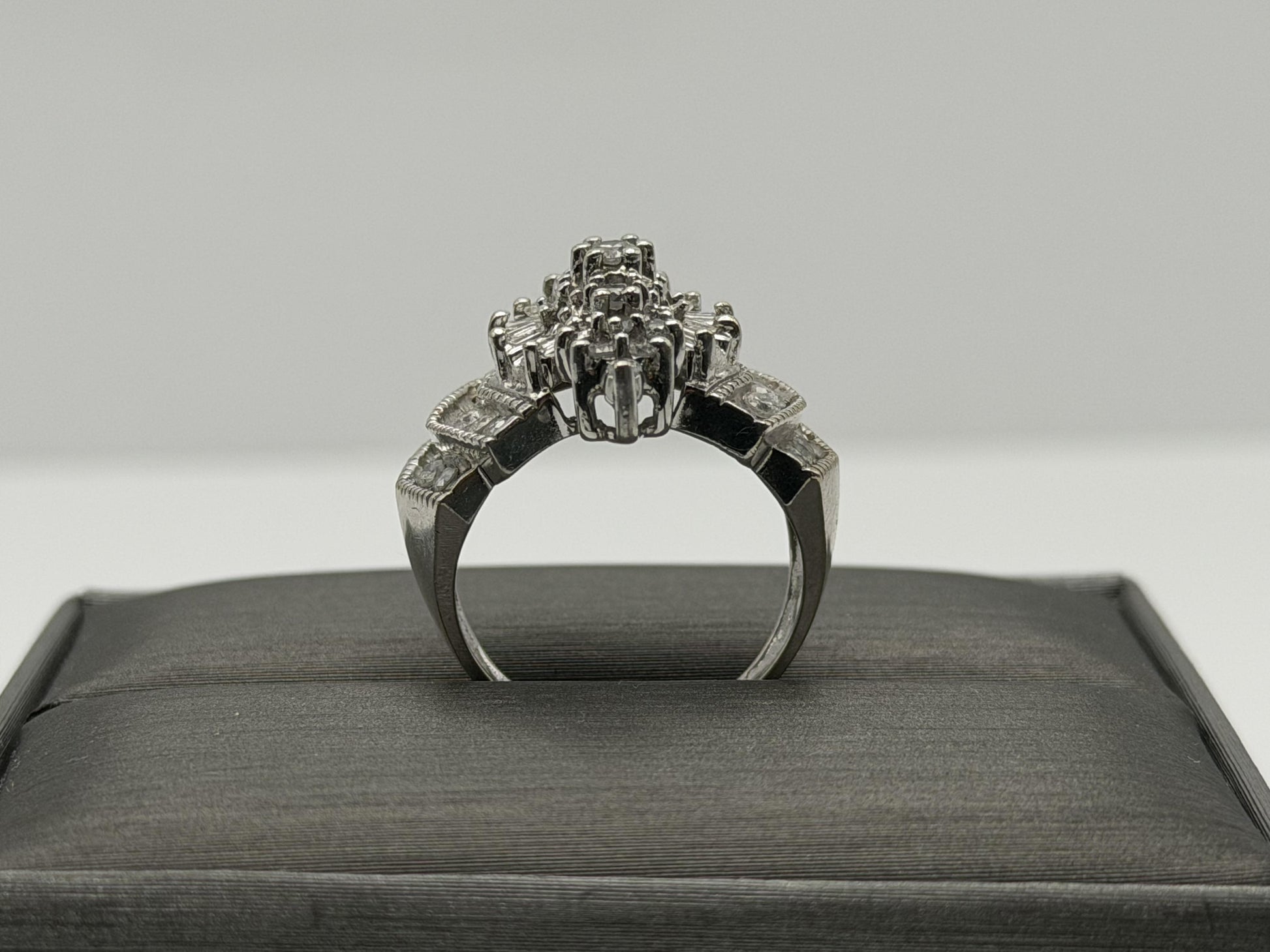 14k White Gold Diamond 1.25 CTW Cluster Ring Vintage Cocktail Ring.