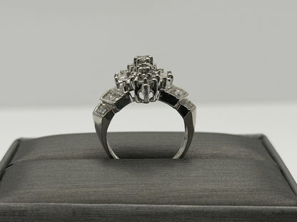 14k White Gold Diamond 1.25 CTW Cluster Ring Vintage Cocktail Ring.