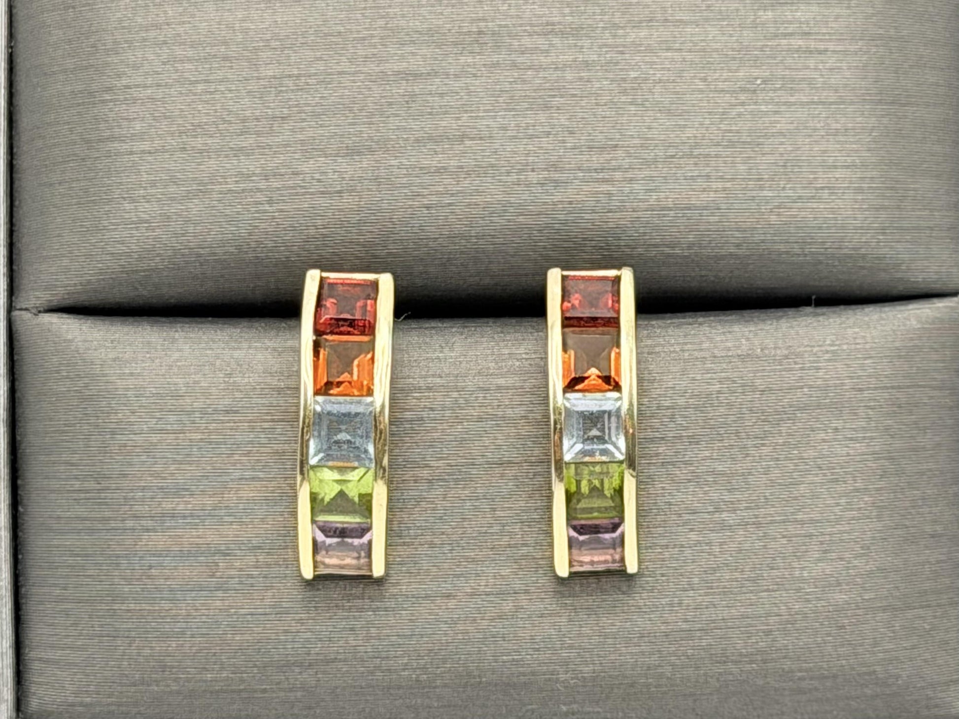 14k Gold Multi-Gem Half Hoop Huggies