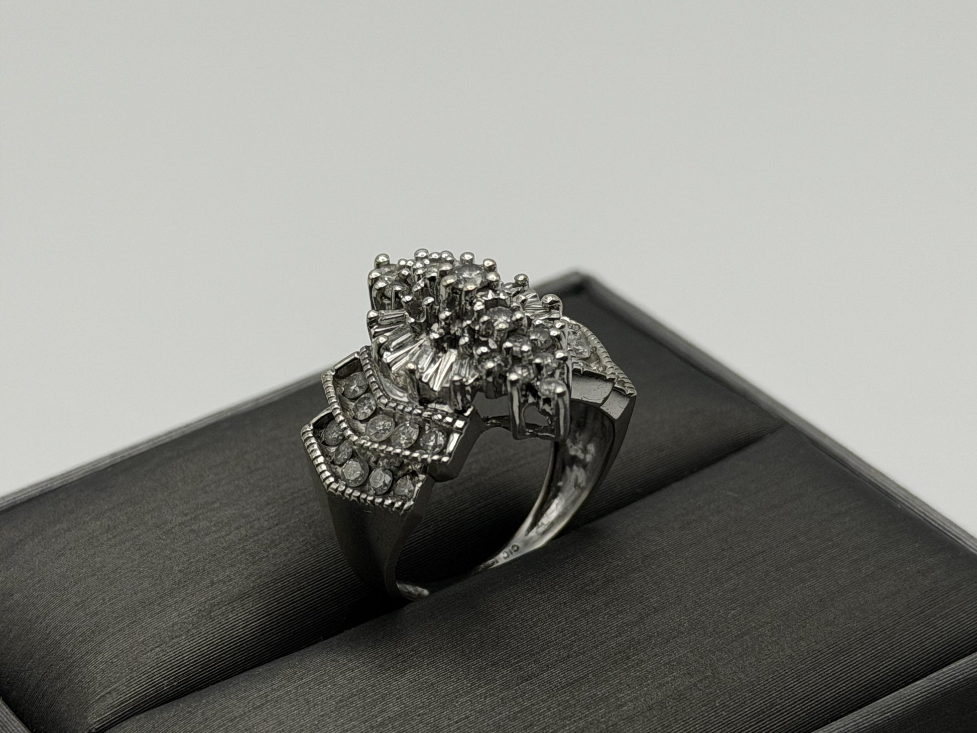 14k White Gold Diamond 1.25 CTW Cluster Ring Vintage Cocktail Ring.
