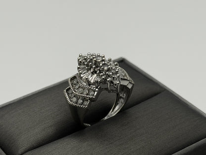 14k White Gold Diamond 1.25 CTW Cluster Ring Vintage Cocktail Ring.