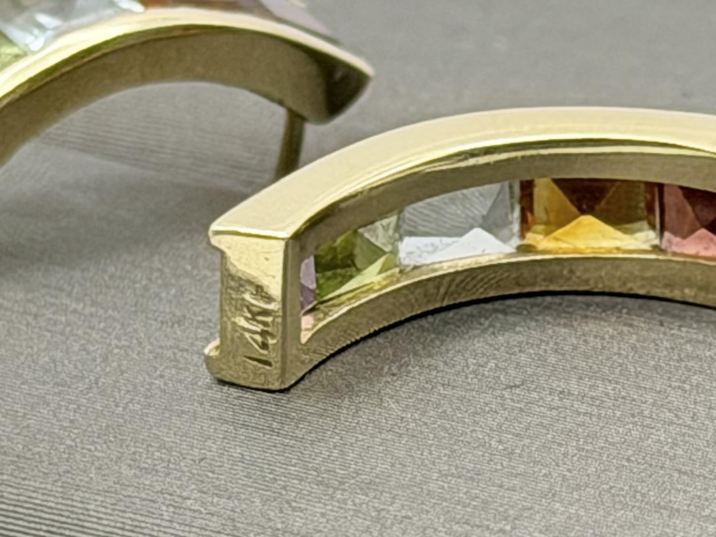 14k Gold Multi-Gem Half Hoop Huggies