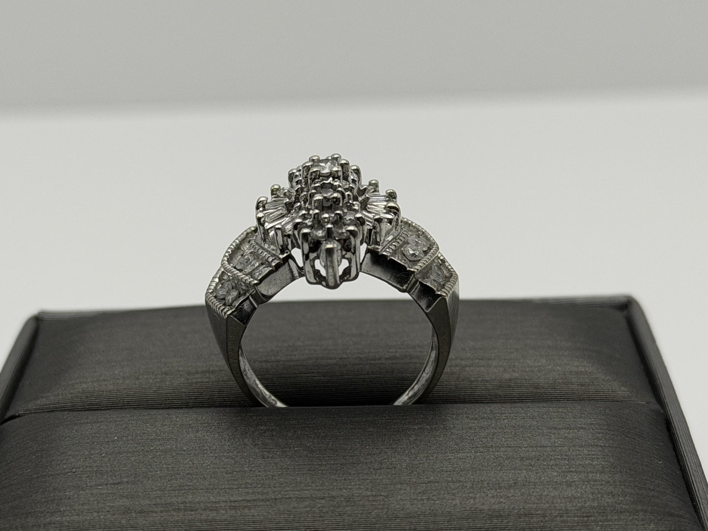 14k White Gold Diamond 1.25 CTW Cluster Ring Vintage Cocktail Ring.