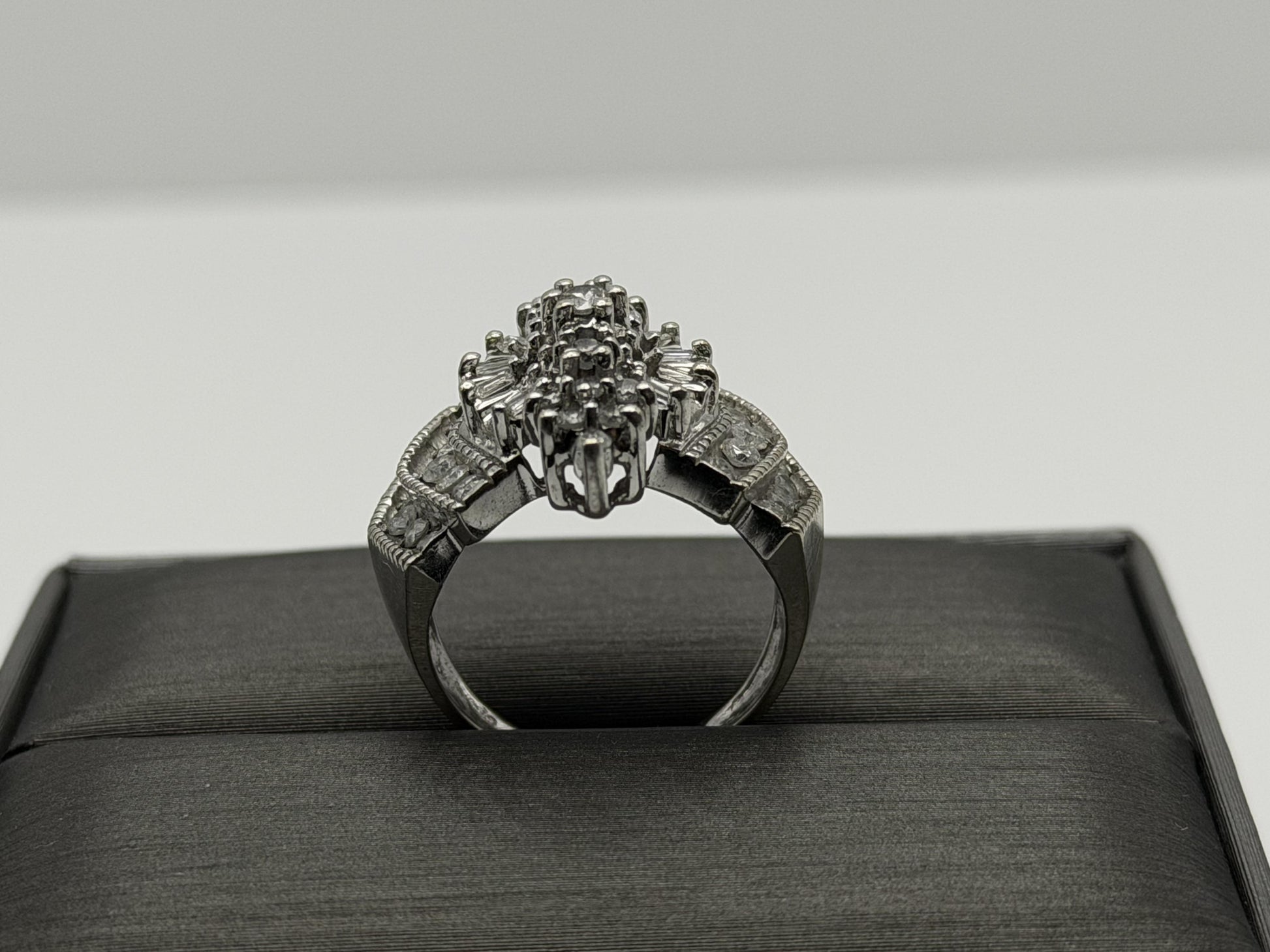 14k White Gold Diamond 1.25 CTW Cluster Ring Vintage Cocktail Ring.