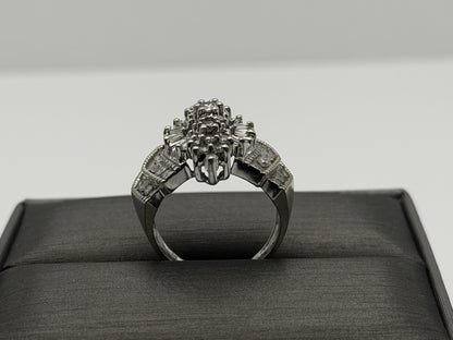 14k White Gold Diamond 1.25 CTW Cluster Ring Vintage Cocktail Ring.