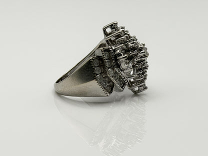 14k White Gold Diamond 1.25 CTW Cluster Ring Vintage Cocktail Ring.