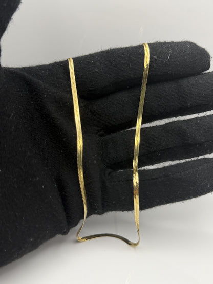 14k Vintage Italian Herringbone Necklace 17" Flat Gold Chain Minimalist