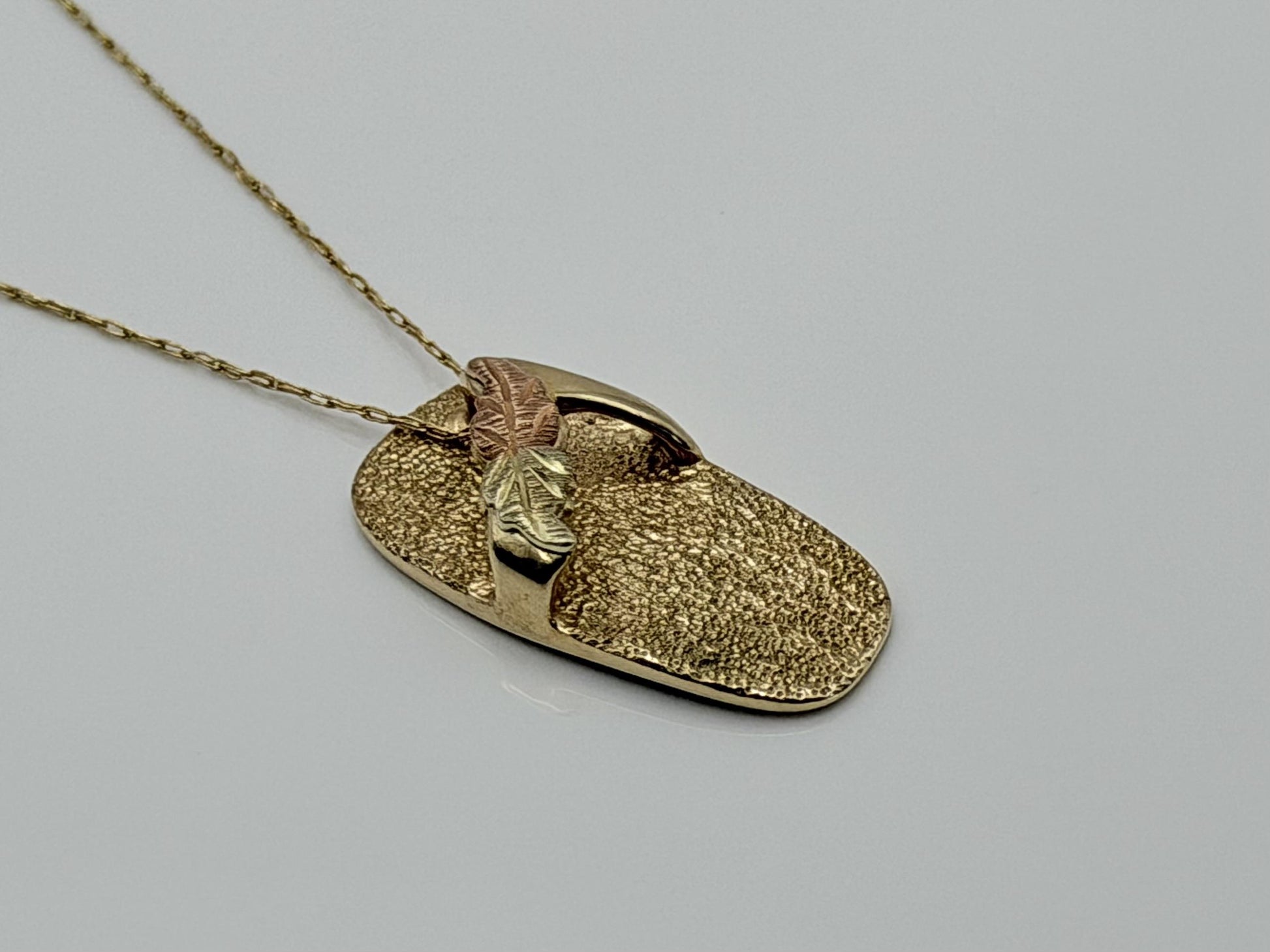 Black Hills Gold 10k Flip Flop Necklace Pendant 18" Solid Gold Beach Pendant