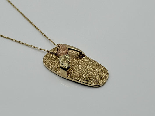 Black Hills Gold 10k Flip Flop Necklace Pendant 18" Solid Gold Beach Pendant